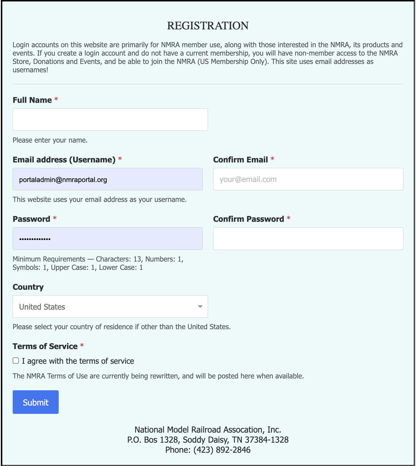 Portal Registration Page